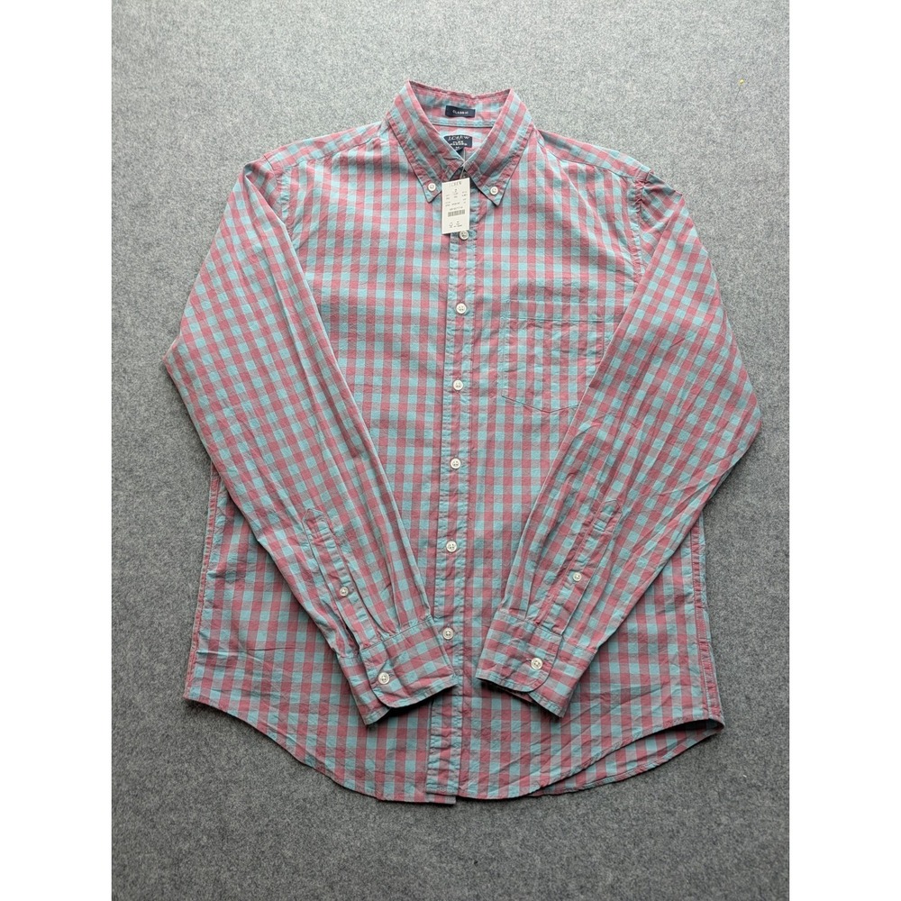 J Crew Flex Washed Men's Shirt Medium Pink Green Check Button Up Nwt
